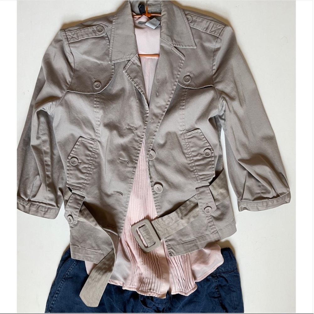 Naf Naf belted Khaki twill cropped jacket from Paris